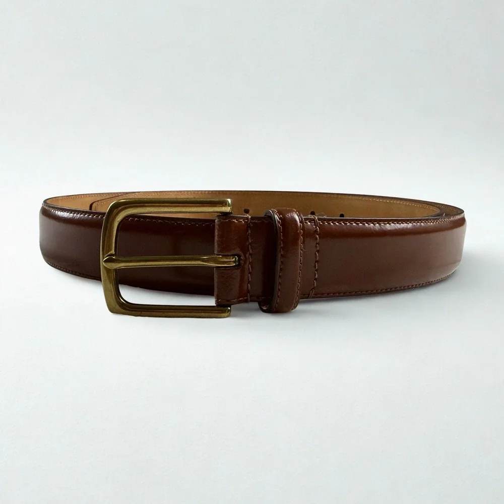 Cole Haan Leather Belt Mens 40 Brown Gold Buckle Preppy Business Dressy Polished